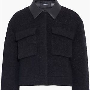 Theory Black Wool Jacket with Leather Collar